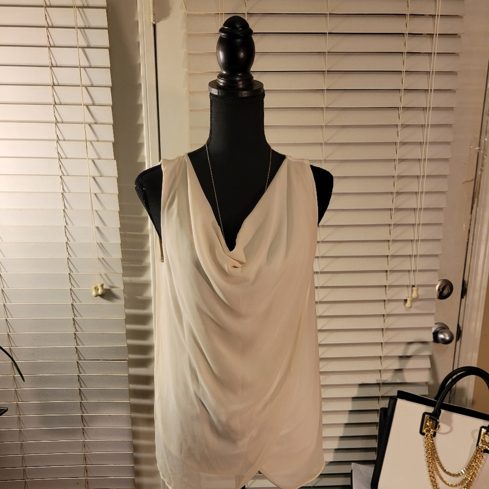 Ann Taylor Sleeveless Ivory Crossover Blouse Size M